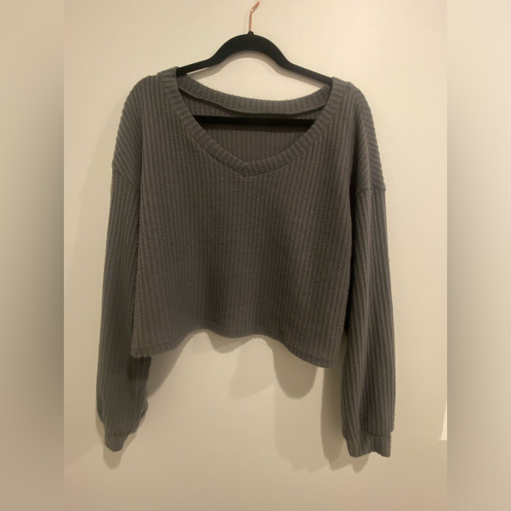 Gray waffle knit long sleeved crop top size XL